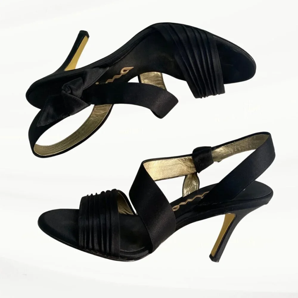 Nina Vitoria Black Luster Sandal, 3.5" Heels, Size 7.5 M US, 37.5 EU - Picture 5 of 11